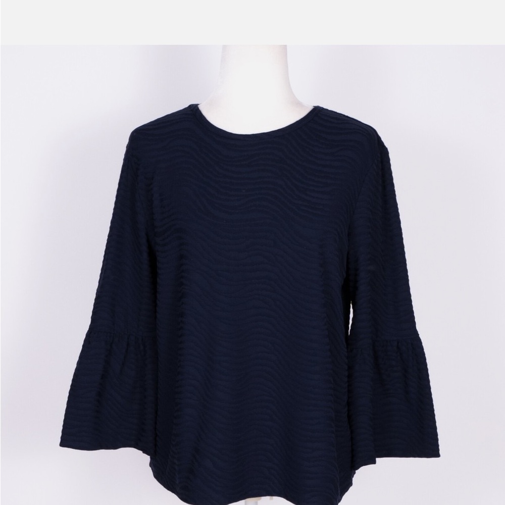 J. McLaughlin Navy Textured Bell-Sleeve Top